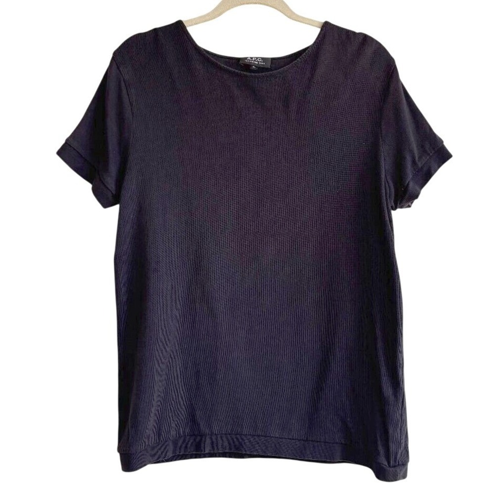 A.P.C. Ribbed Cotton T-Shirt Dark Charcoal Womens XL Short Sleeve Minimalist Tee
